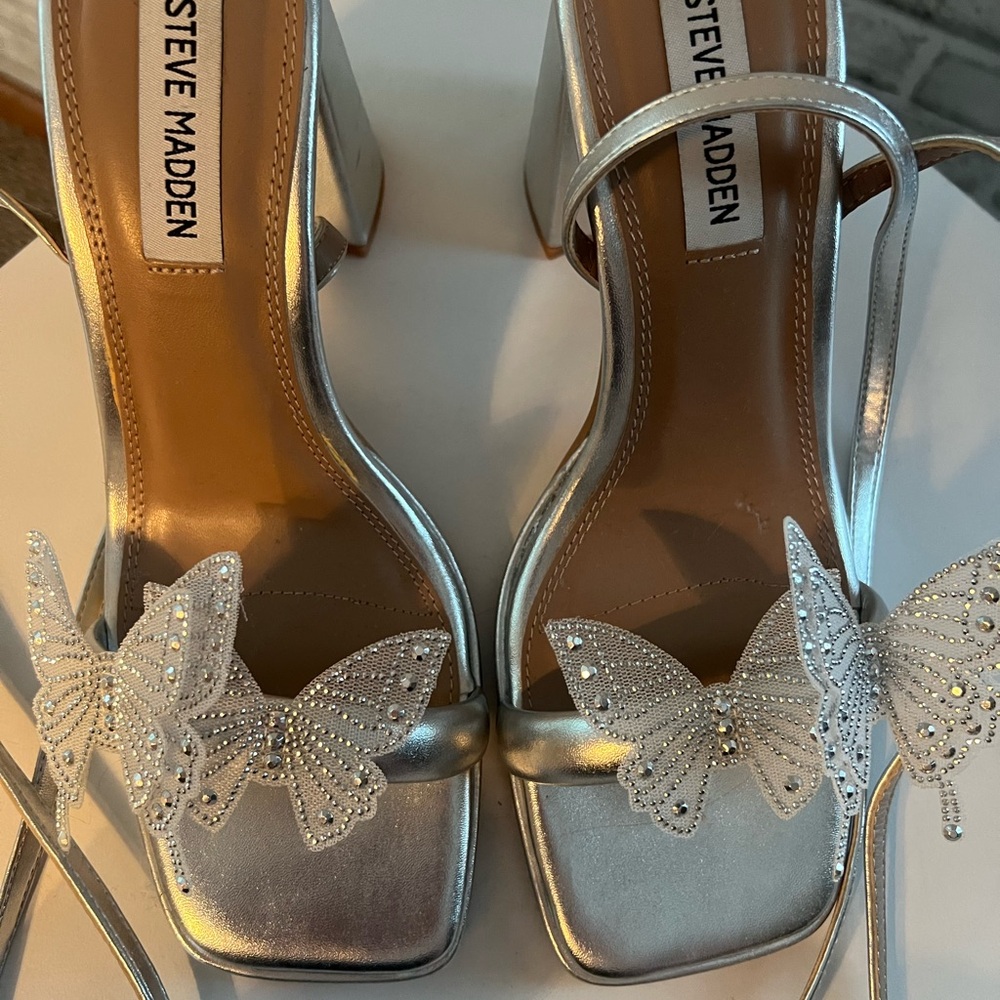 Steve Madden Silver Heels with Butterfly Accents